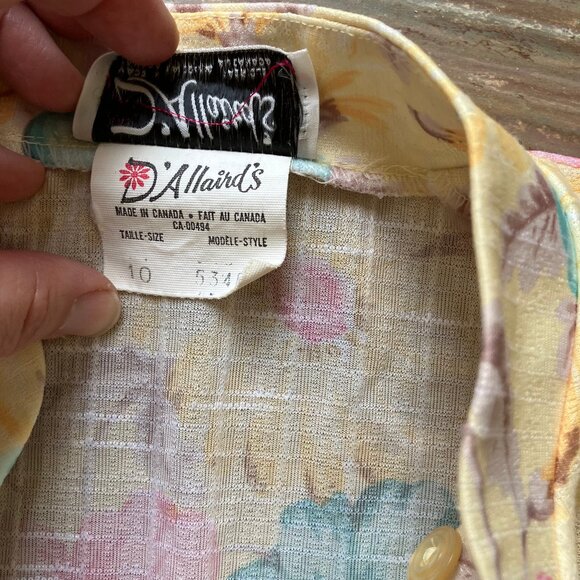 D'Allaird's Yellow Midi Dress Floral Print Short Sleeves Vintage 80s - Picture 7 of 8